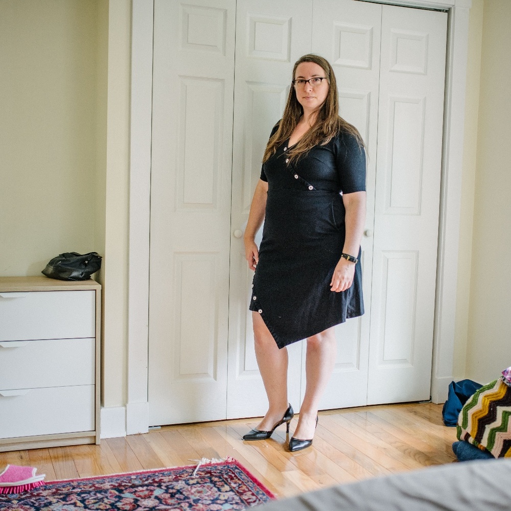 eShakti Asymmetrical Dress with Cute Button Detail